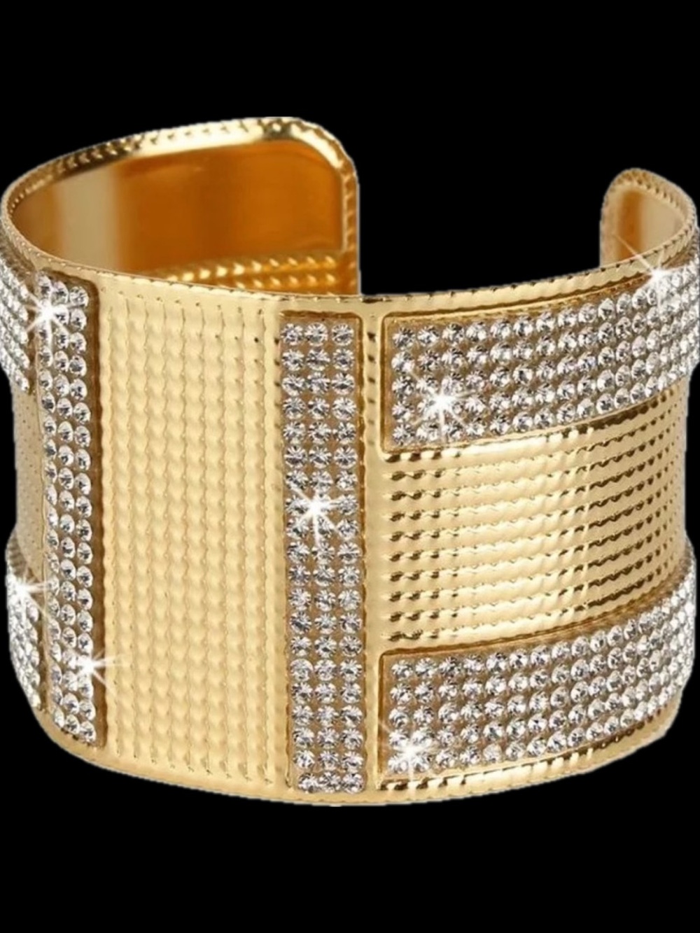 BLING bangle Crystal cz rhinestone Bangle ladies Cuff Statement Bracelet Gold